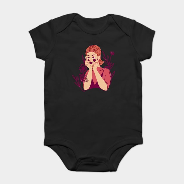 Wild Girl Floral Woman With Flowers Redhead Baby Bodysuit by olivetees